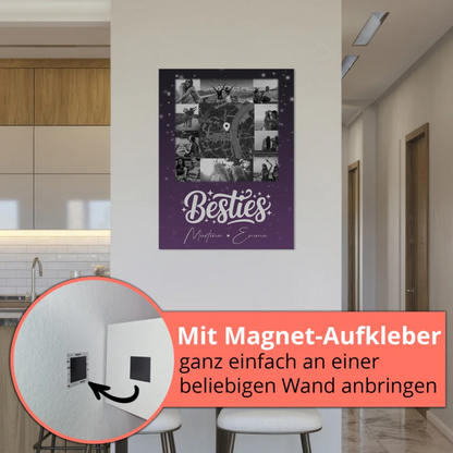 Personalisiertes Fotoboard Beste Freundin mit 10 Fotos und Karte in der Mitte