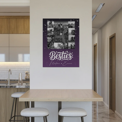 Personalisiertes Fotoboard Beste Freundin mit 10 Fotos und Karte in der Mitte