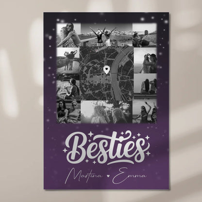 Personalisiertes Fotoboard Beste Freundin mit 10 Fotos und Karte in der Mitte