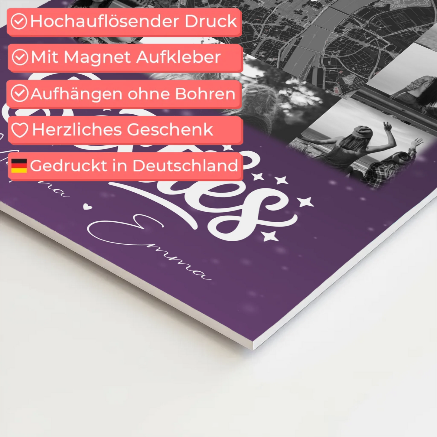 Personalisiertes Fotoboard Beste Freundin mit 10 Fotos und Karte in der Mitte