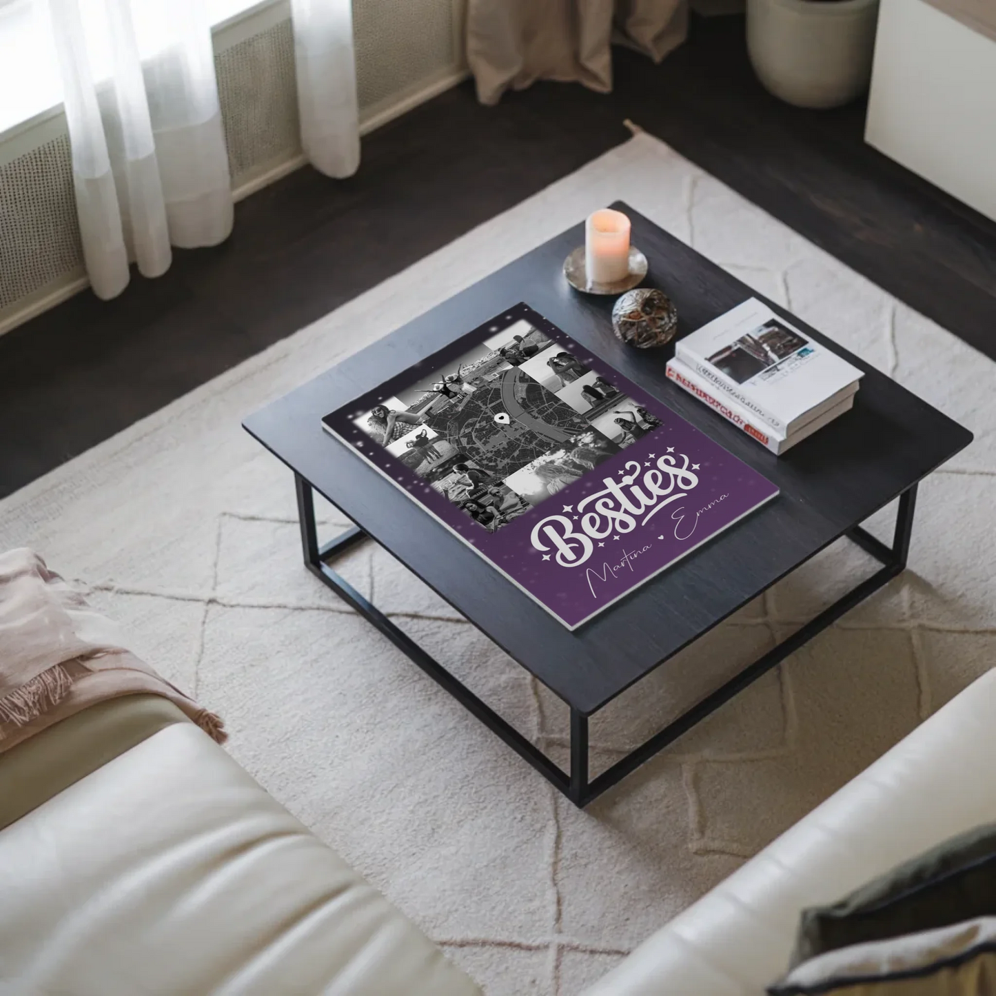 Personalisiertes Fotoboard Beste Freundin mit 10 Fotos und Karte in der Mitte