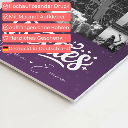 Personalisiertes Fotoboard Beste Freundin mit 10 Fotos und Karte in der Mitte