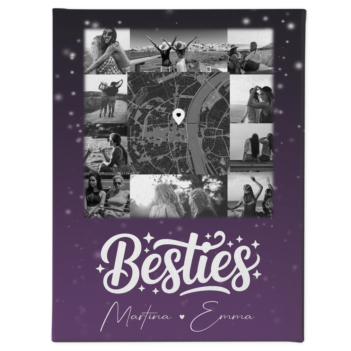 Personalisierte Leinwand beste Freundin mit 10 Fotos und Karte in der Mitte Du komisch Ich komisch Geht Schief 1