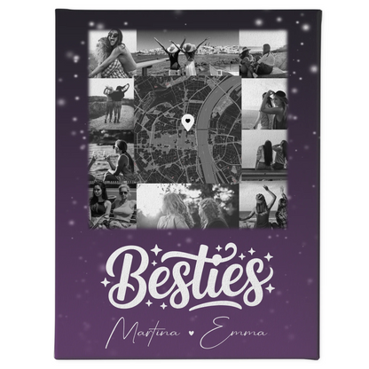 Personalisierte Leinwand beste Freundin mit 10 Fotos und Karte in der Mitte Du komisch Ich komisch Geht Schief 1