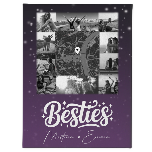 Personalisierte Leinwand beste Freundin mit 10 Fotos und Karte in der Mitte Du komisch Ich komisch Geht Schief 1