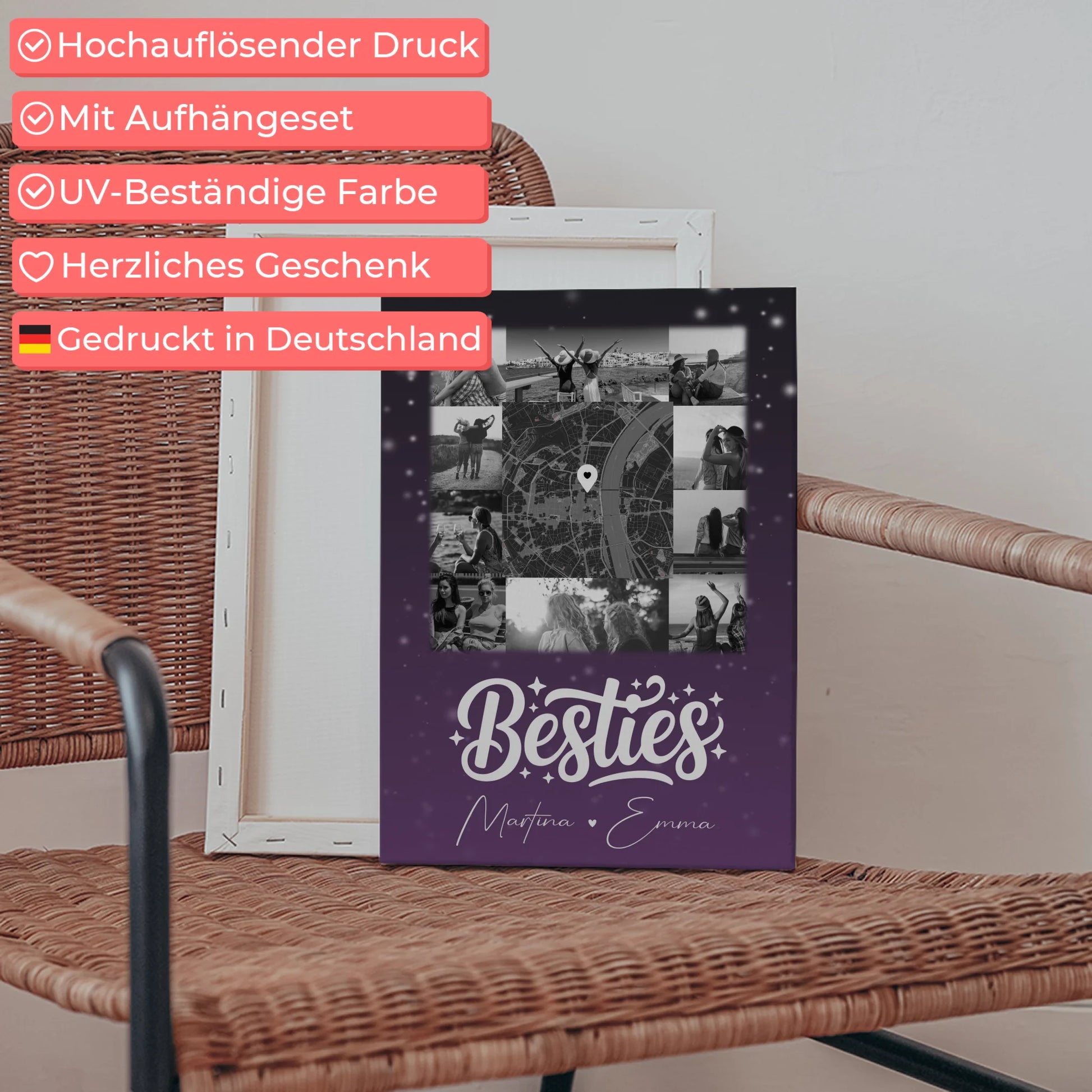 Personalisierte Leinwand beste Freundin mit 10 Fotos und Karte in der Mitte Du komisch Ich komisch Geht Schief 5