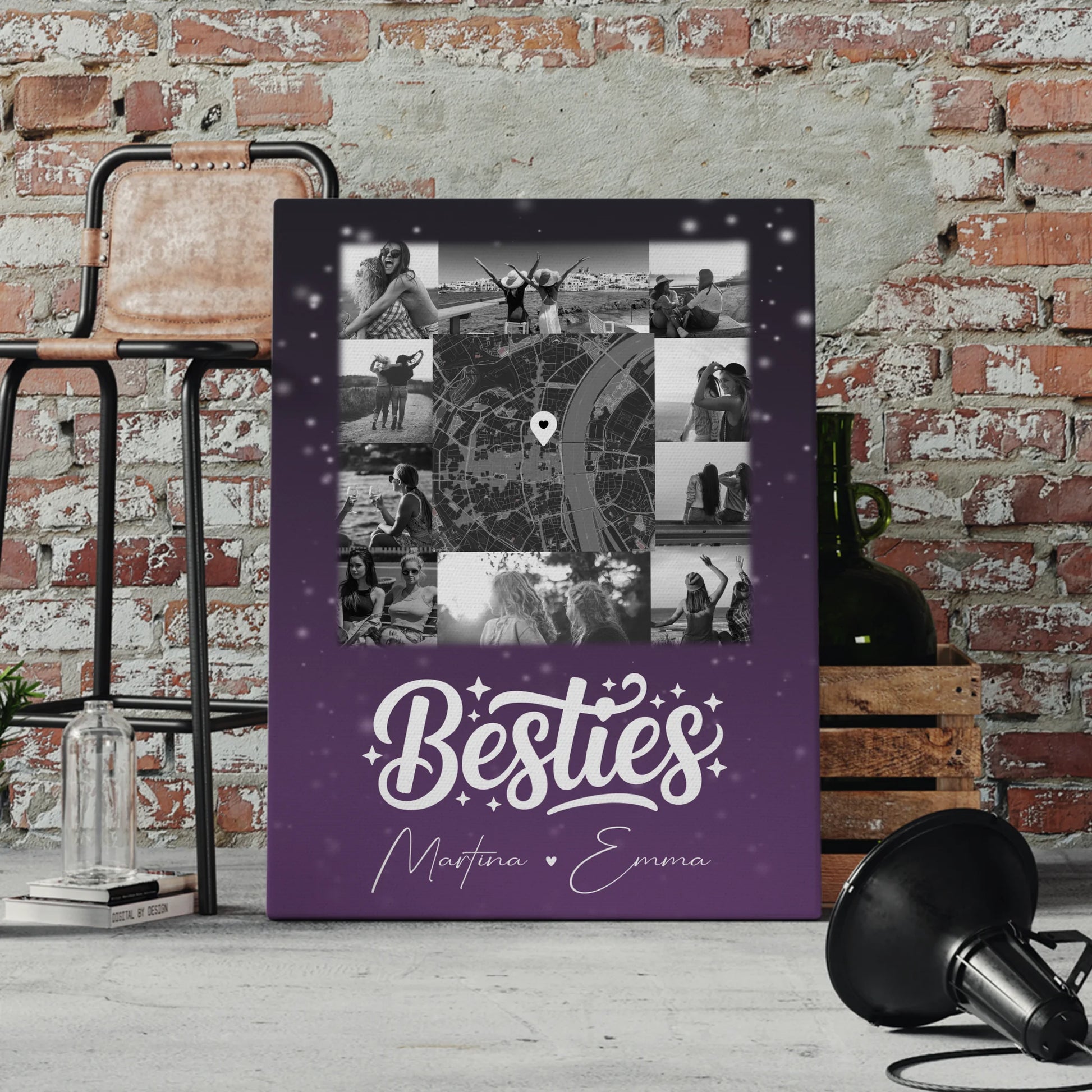 Personalisierte Leinwand beste Freundin mit 10 Fotos und Karte in der Mitte Du komisch Ich komisch Geht Schief 4