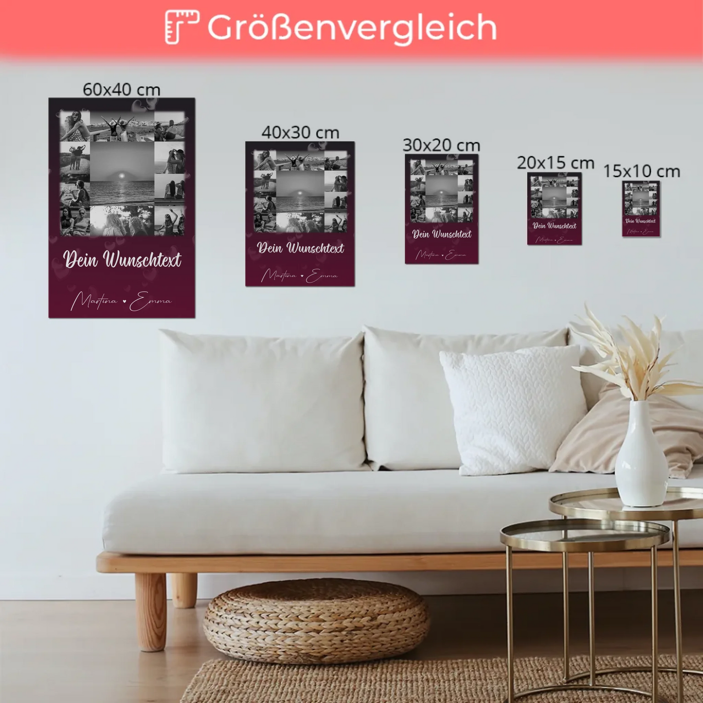 Beste Freundin Geschenk mit 11 Fotos Wunschtext Personalisiertes Poster Leinwand Buusenfreundin