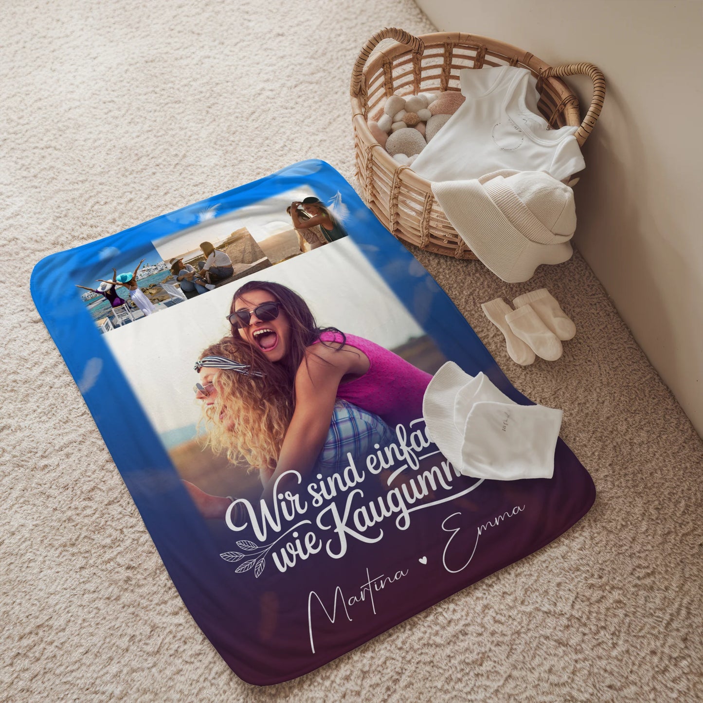Personalisierte Decke für beste Freundin mit 4 Fotos und Buusenfreundin Geschenkidee 2