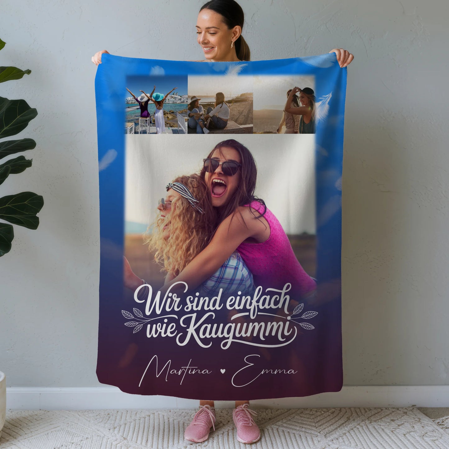 Personalisierte Decke für beste Freundin mit 4 Fotos und Buusenfreundin Geschenkidee 1