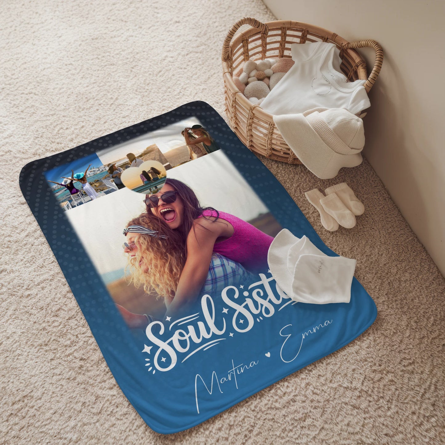 Personalisierte Decke beste Freundin mit 4 Fotos und Herz für Läster Schwester 2