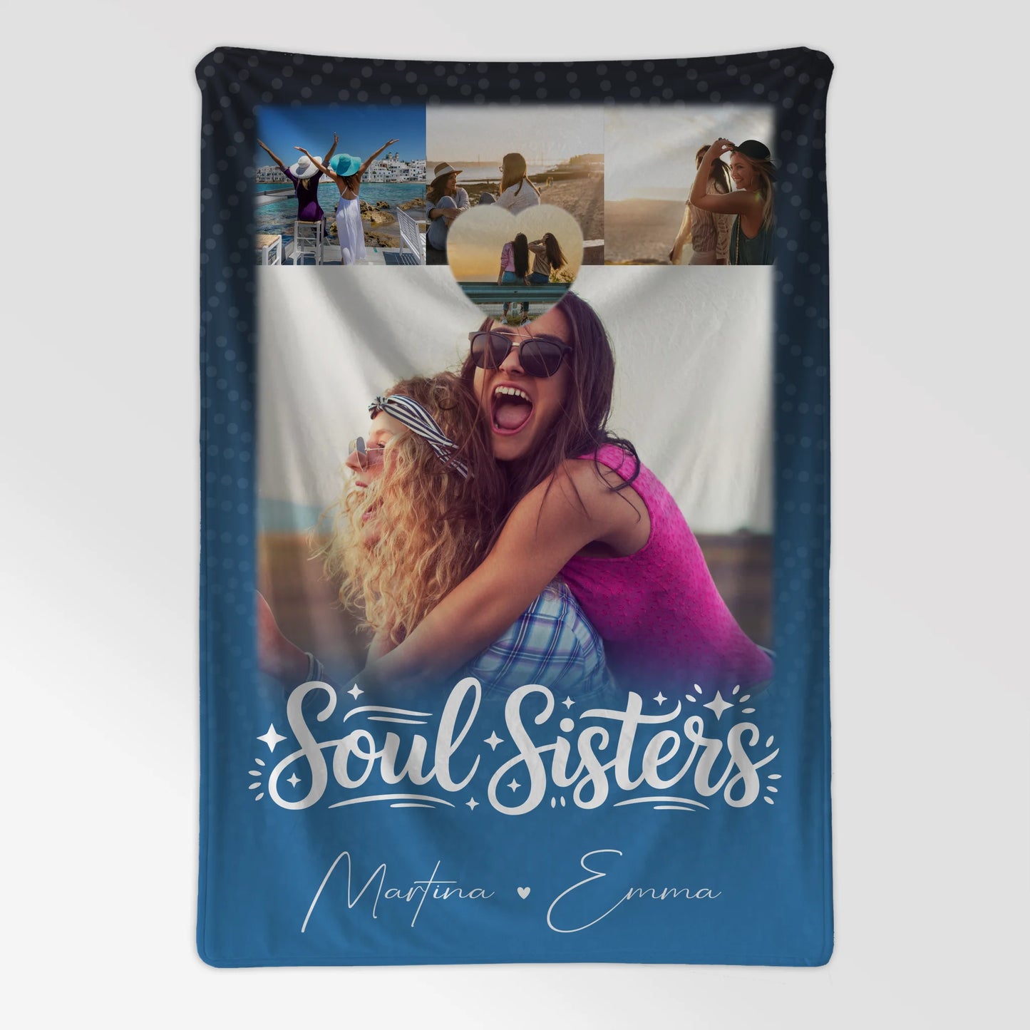 Personalisierte Decke beste Freundin mit 4 Fotos und Herz für Läster Schwester 7