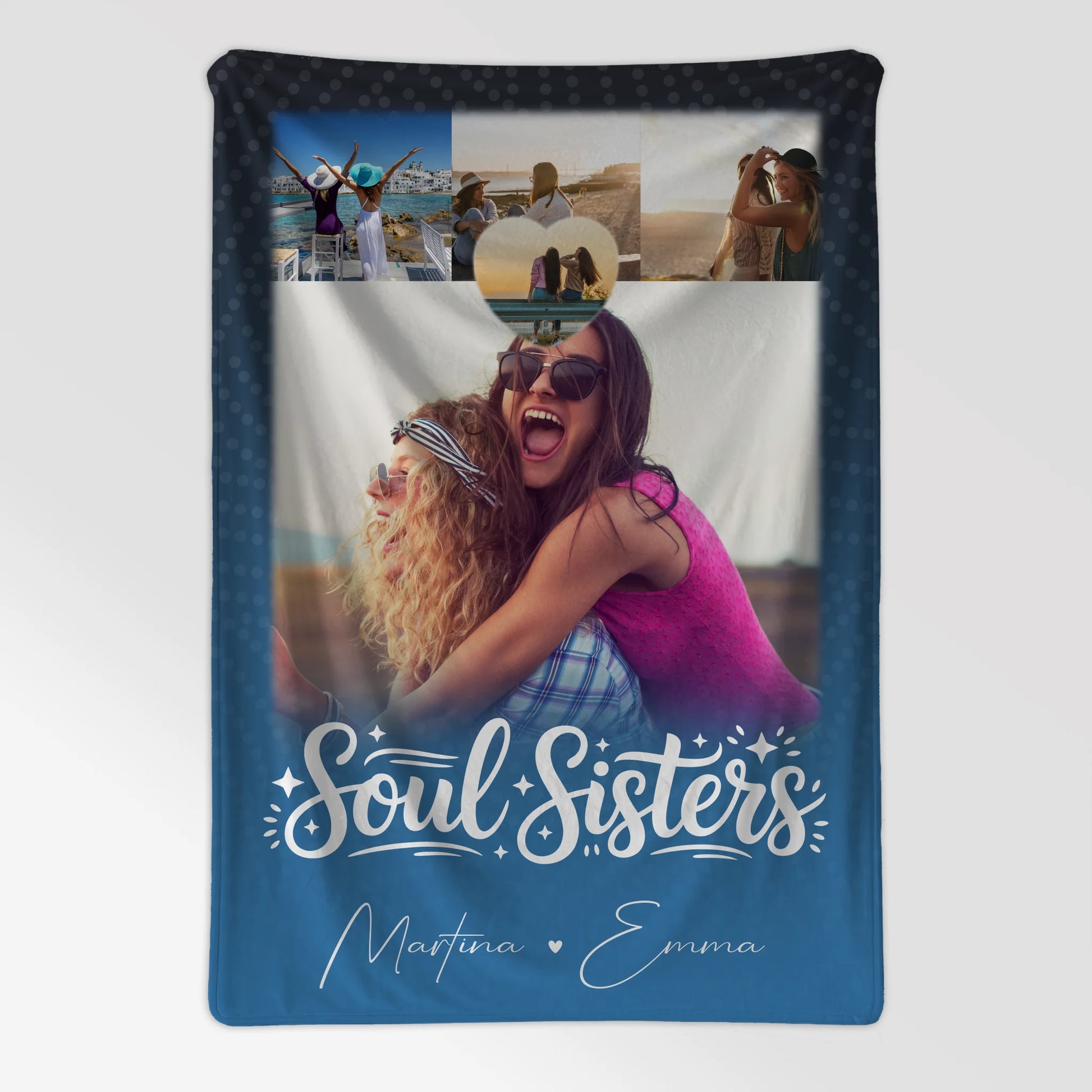 Personalisierte Decke beste Freundin mit 4 Fotos und Herz für Läster Schwester 7