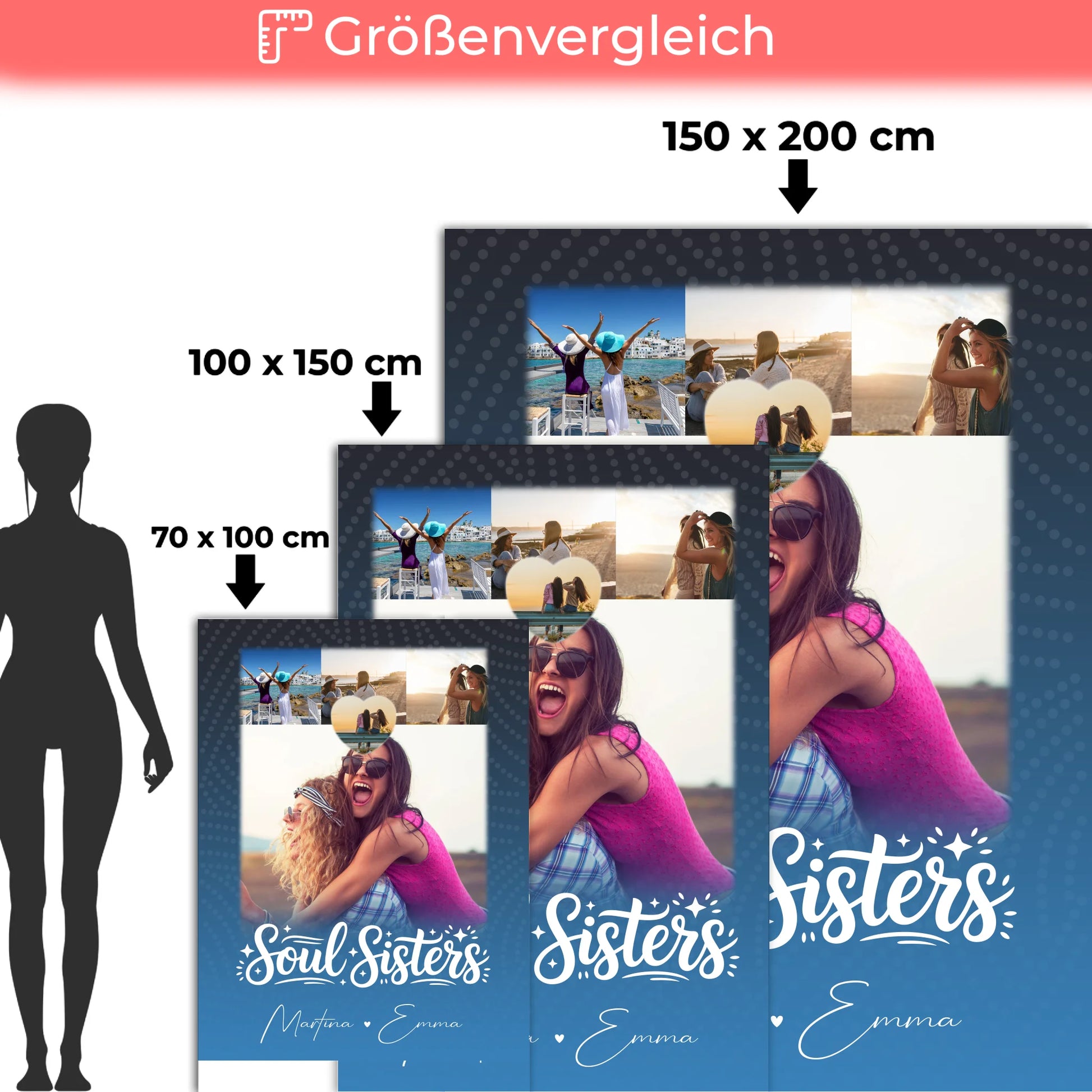 Personalisierte Decke beste Freundin mit 4 Fotos und Herz für Läster Schwester 5