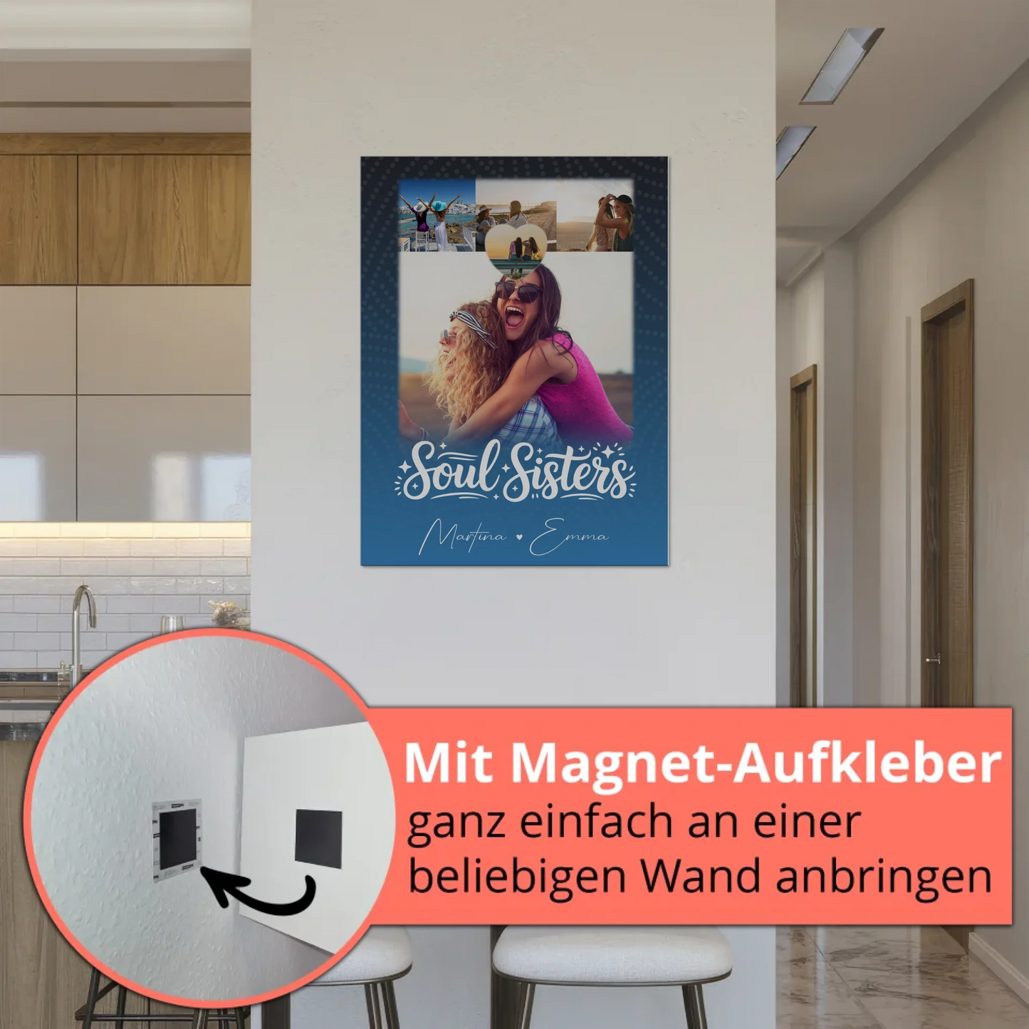 Freundinnen Bild Personalisiert mit 4 Fotos und Kleinem Herz für Läster Schwester