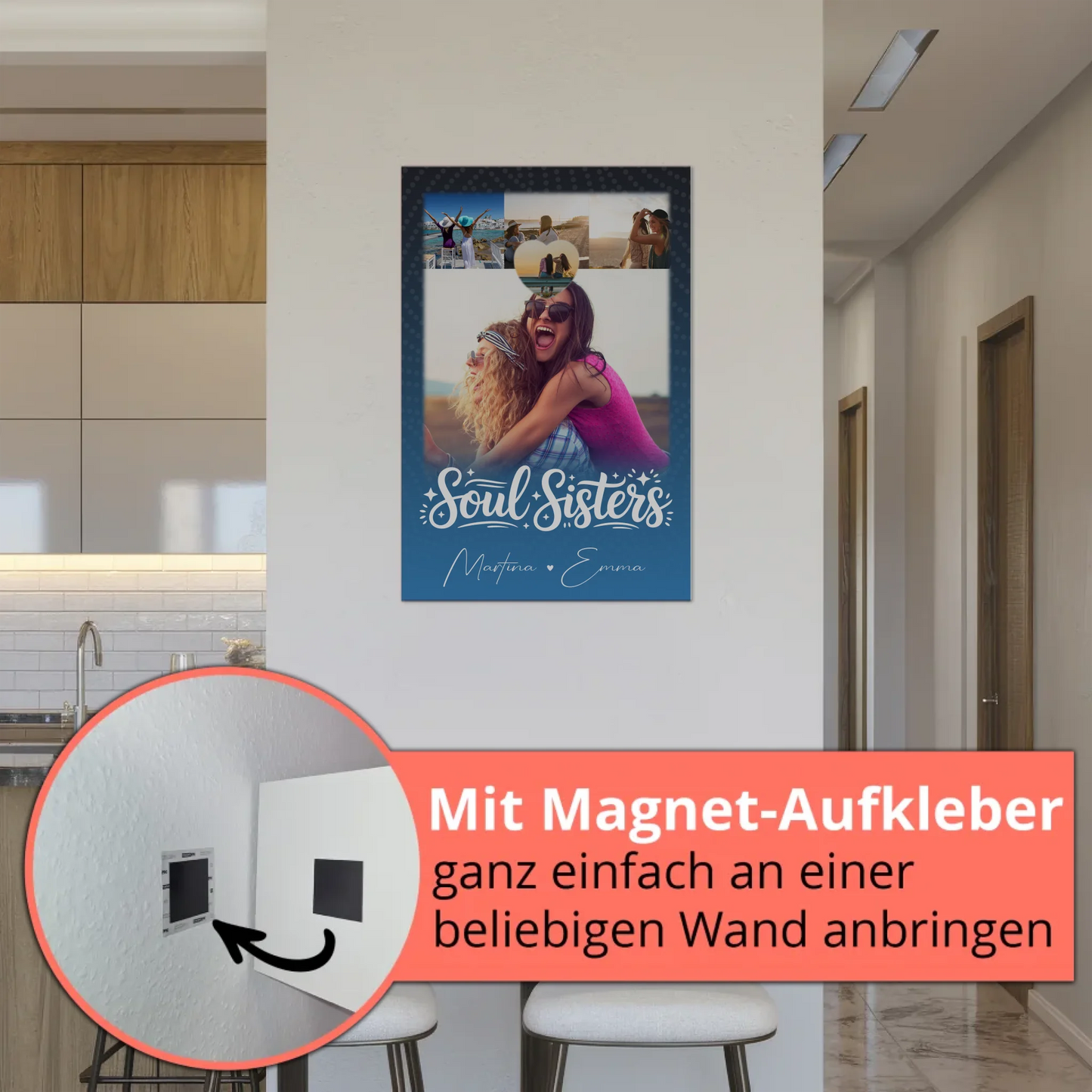 Freundinnen Bild Personalisiert mit 4 Fotos und Kleinem Herz für Läster Schwester