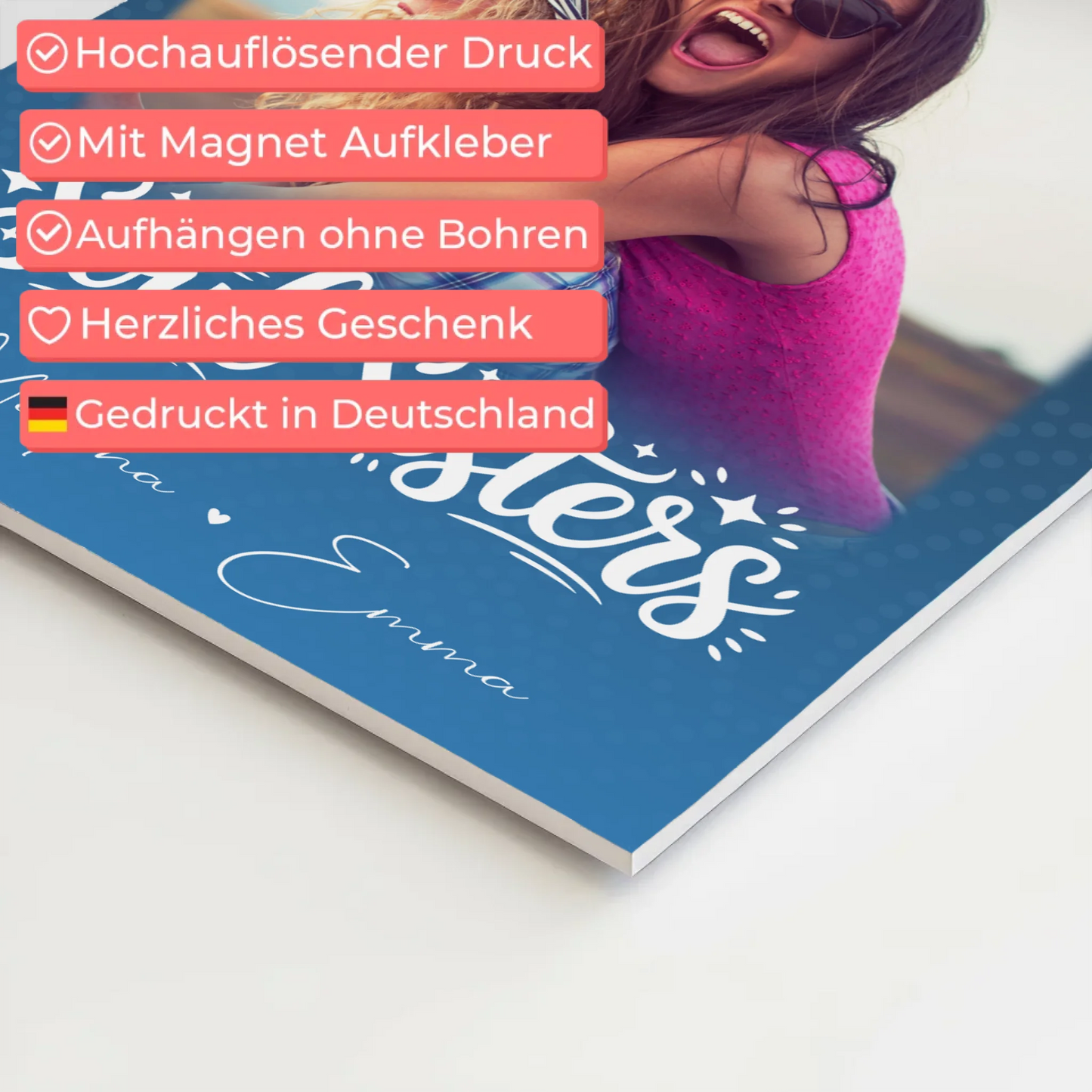 Freundinnen Bild Personalisiert mit 4 Fotos und Kleinem Herz für Läster Schwester