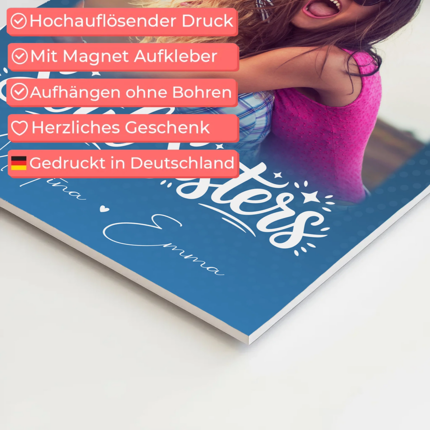 Freundinnen Bild Personalisiert mit 4 Fotos und Kleinem Herz für Läster Schwester