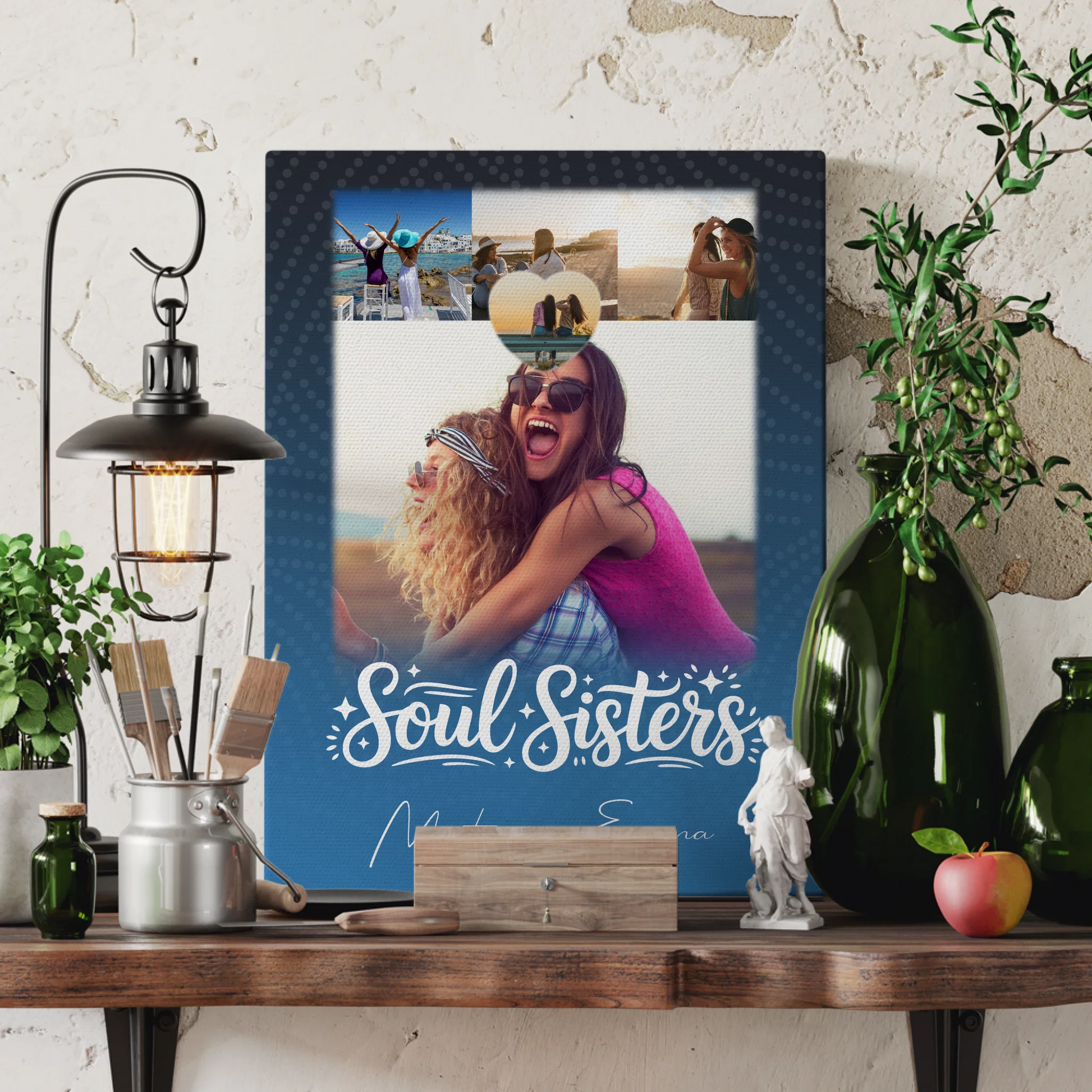 Leinwand mit Foto beste Freundin 4 Fotos und 1 Herz für Läster Schwester 3