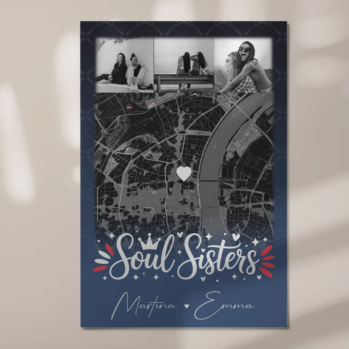 Personalisierbares Fotoboard Beste Freundin mit 4 Fotos und Karte Buusenfreundin