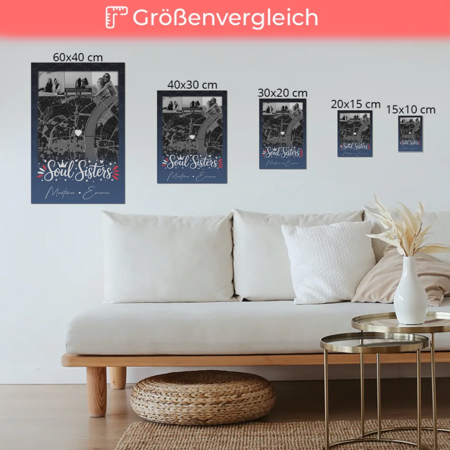 Personalisierbares Fotoboard Beste Freundin mit 4 Fotos und Karte Buusenfreundin