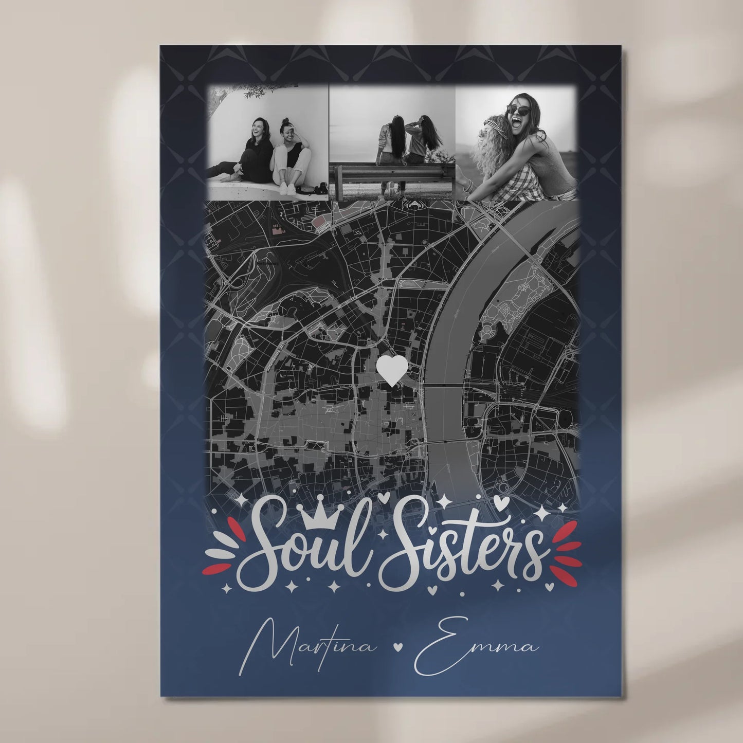 Personalisierbares Fotoboard Beste Freundin mit 4 Fotos und Karte Buusenfreundin