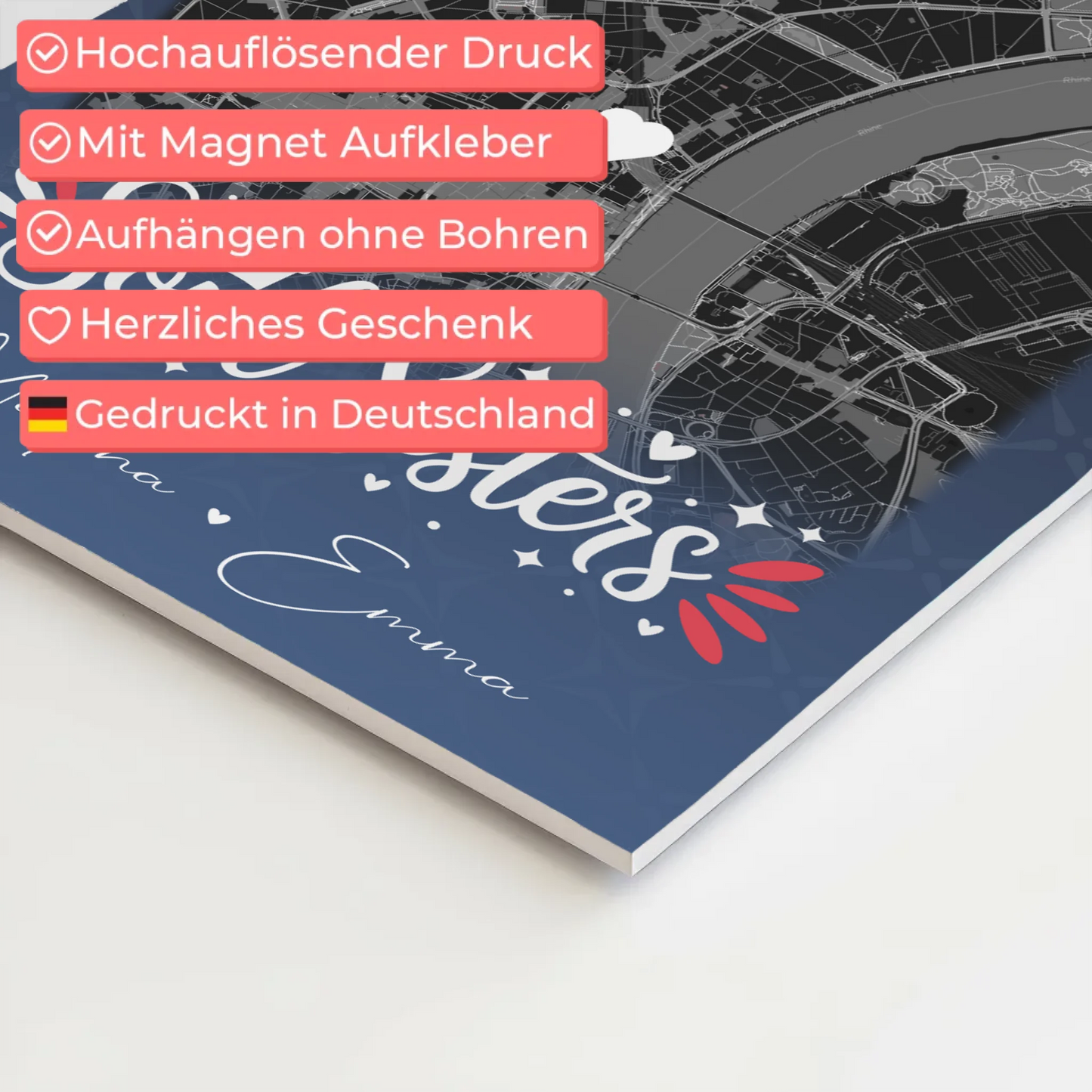 Personalisierbares Fotoboard Beste Freundin mit 4 Fotos und Karte Buusenfreundin