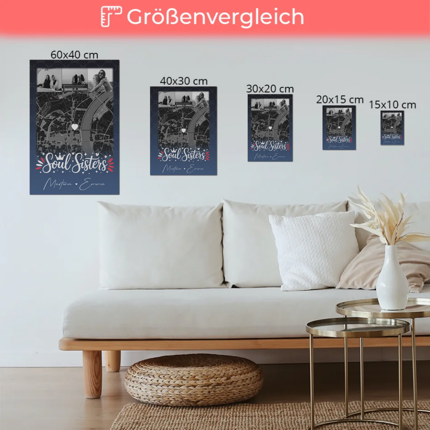 Personalisierbares Fotoboard Beste Freundin mit 4 Fotos und Karte Buusenfreundin