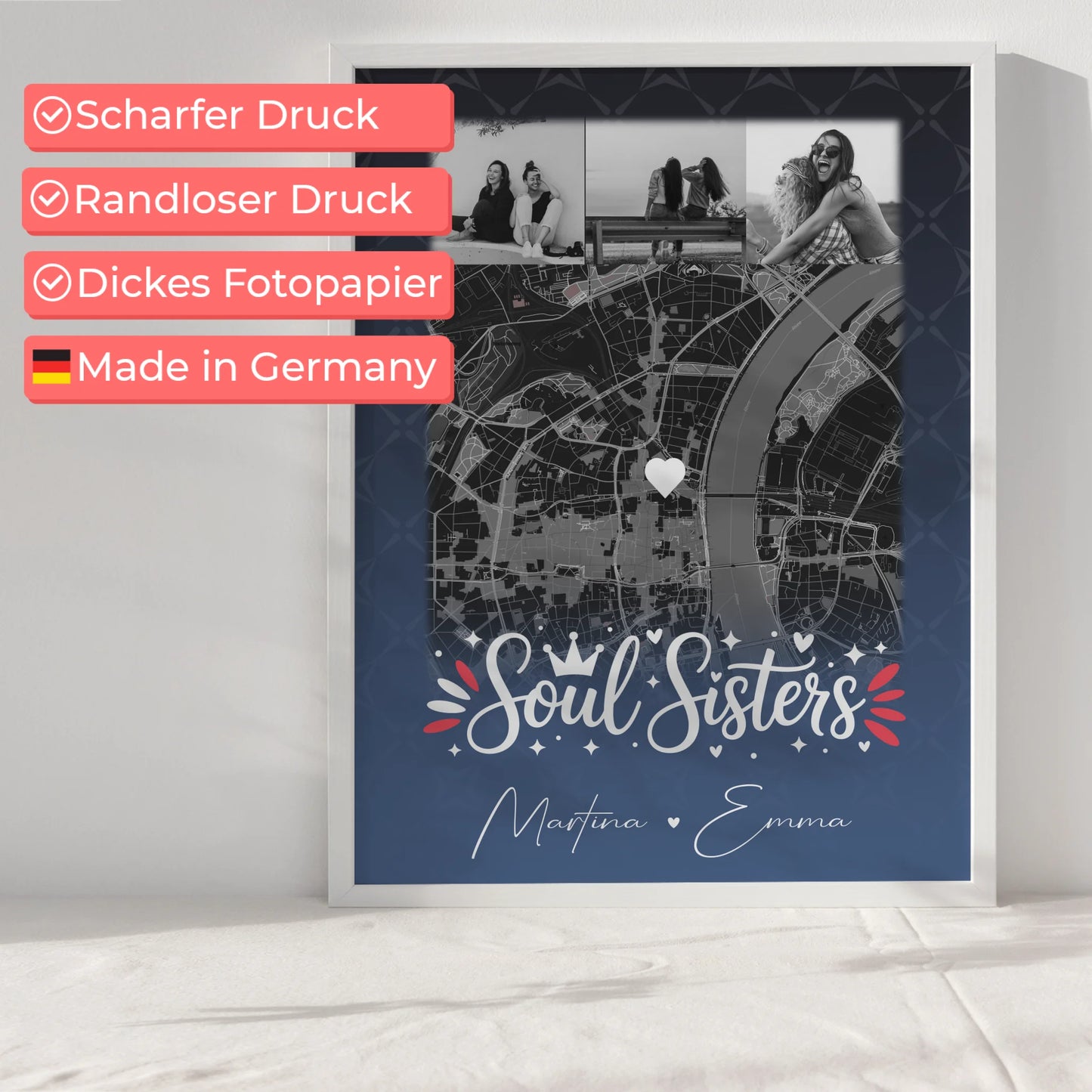 Fotoposter Beste Freundin mit 4 Fotos und Karte für Busenfreundin