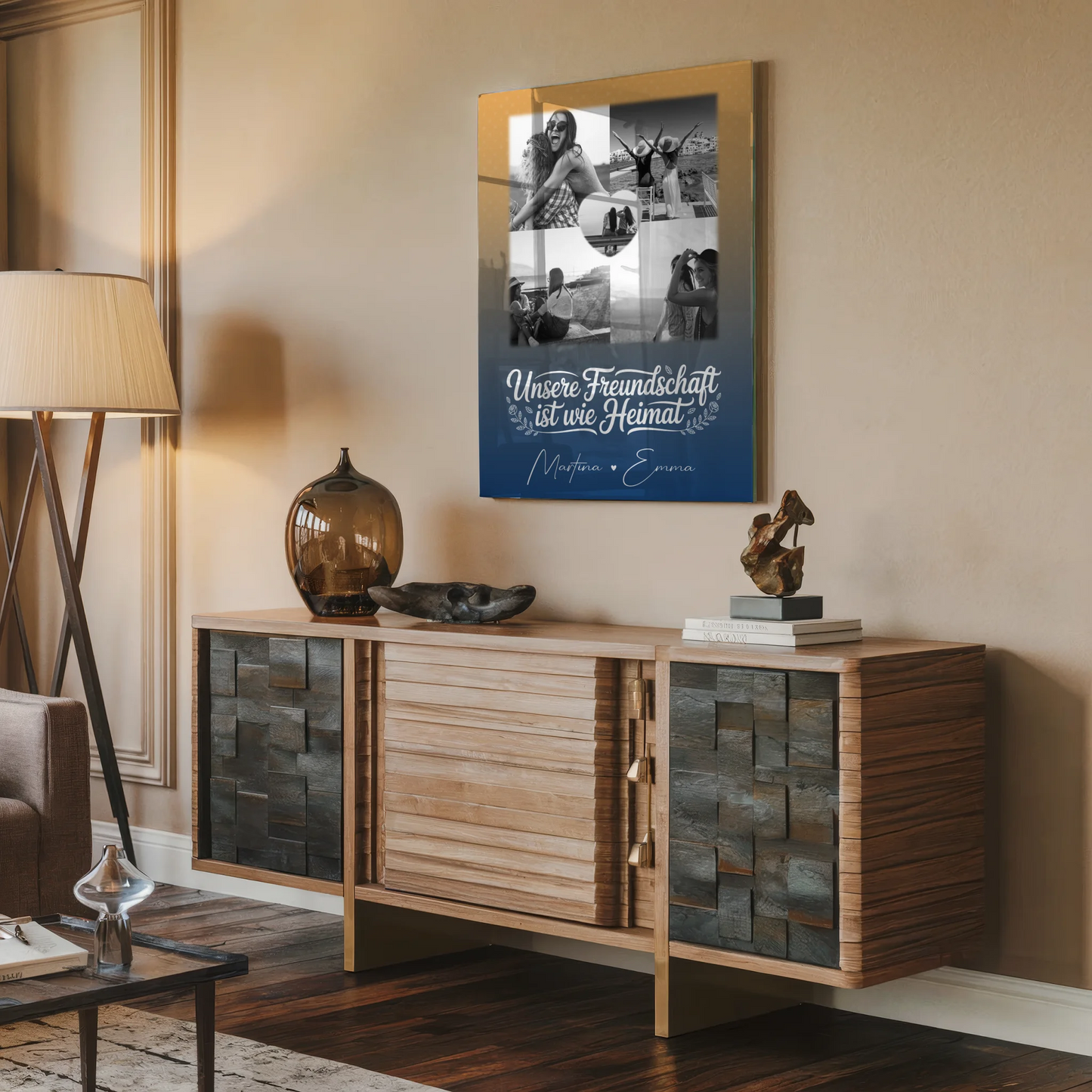 Freundinnen Bild Personalisiert Acrylglas Bild mit 4 Fotos und Herzmotiv Buusenfreundin