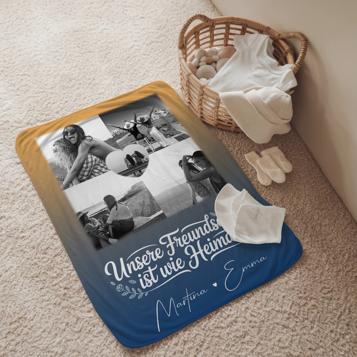 Personalisierte Kuscheldecke Mit Namen Und Motiv mit 4 Fotos und Herz Foto für Buusenfreundin 2