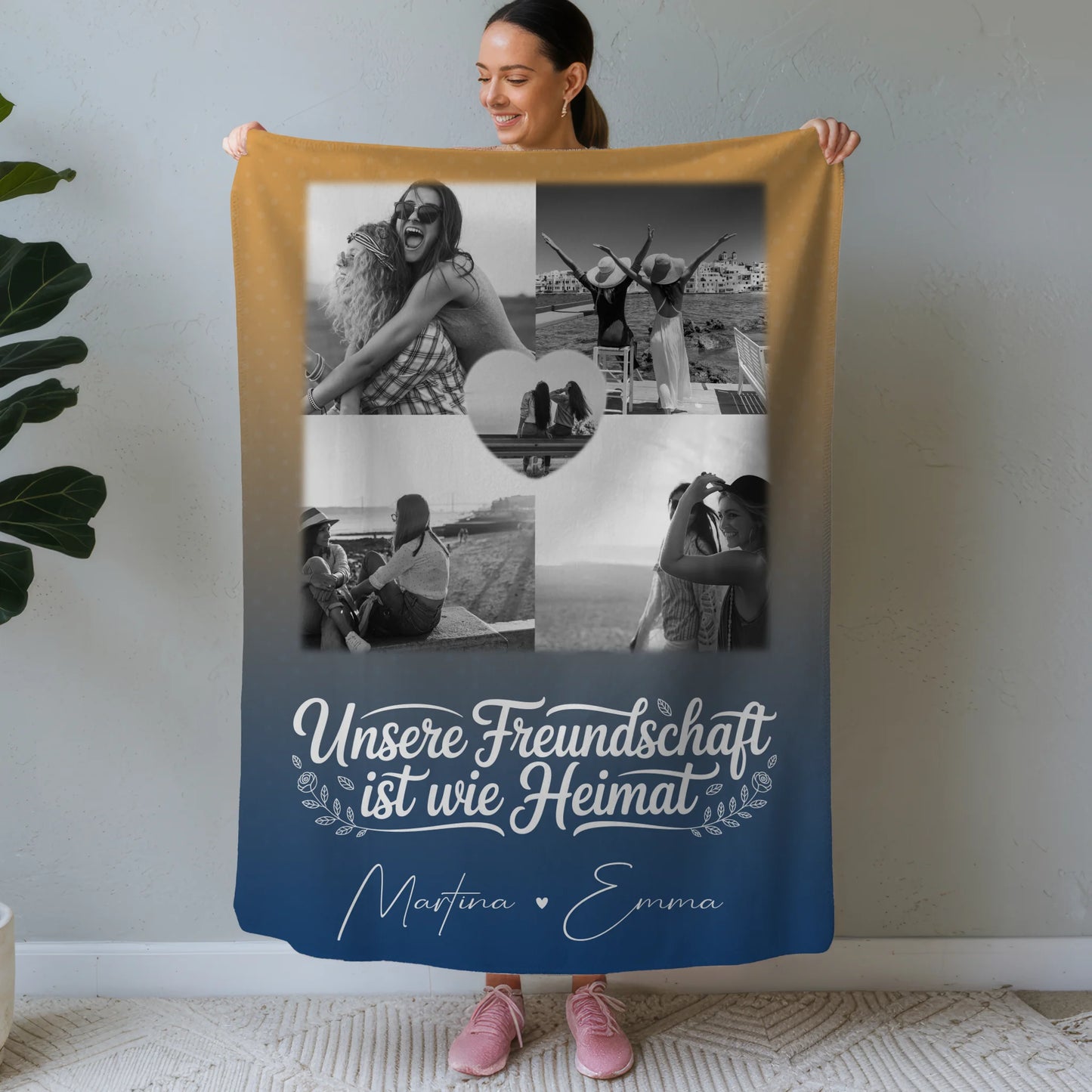 Personalisierte Kuscheldecke Mit Namen Und Motiv mit 4 Fotos und Herz Foto für Buusenfreundin 1