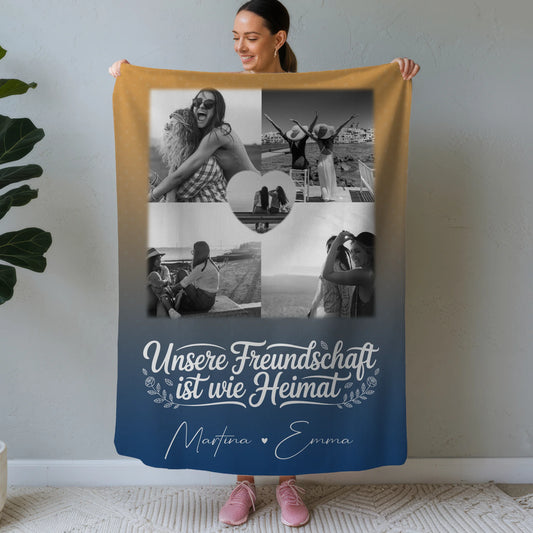 Personalisierte Kuscheldecke Mit Namen Und Motiv mit 4 Fotos und Herz Foto für Buusenfreundin 1