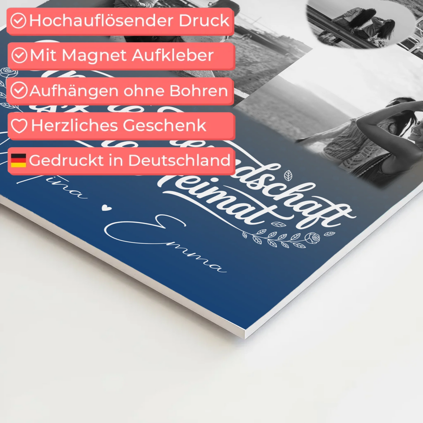 Freundinnen Bild Personalisiert Fotoboard mit 4 Fotos und Herz Motiv Buusenfreundin 4