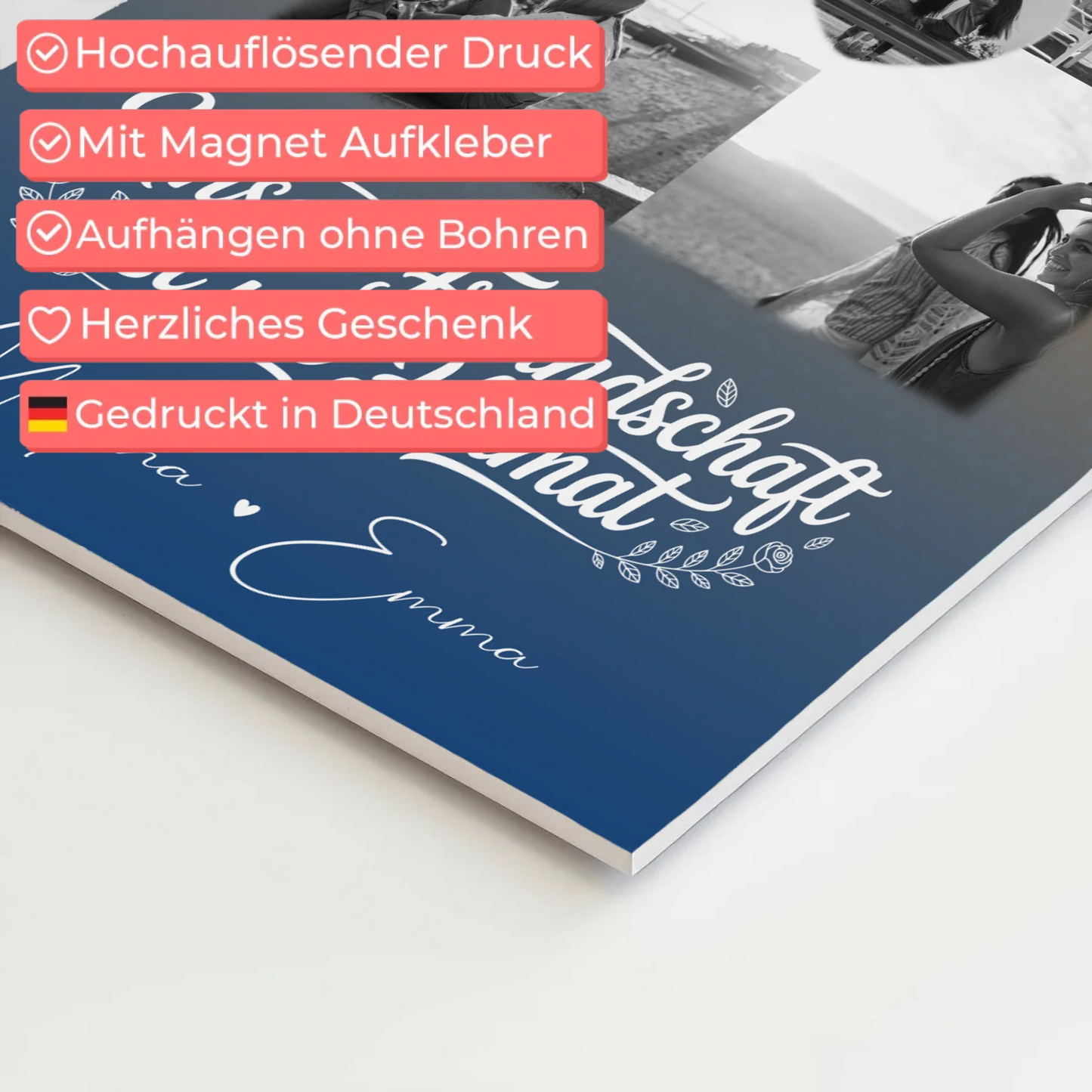 Freundinnen Bild Personalisiert Fotoboard mit 4 Fotos und Herz Motiv Buusenfreundin 10