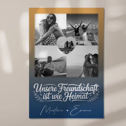 Freundinnen Bild Personalisiert Fotoboard mit 4 Fotos und Herz Motiv Buusenfreundin
