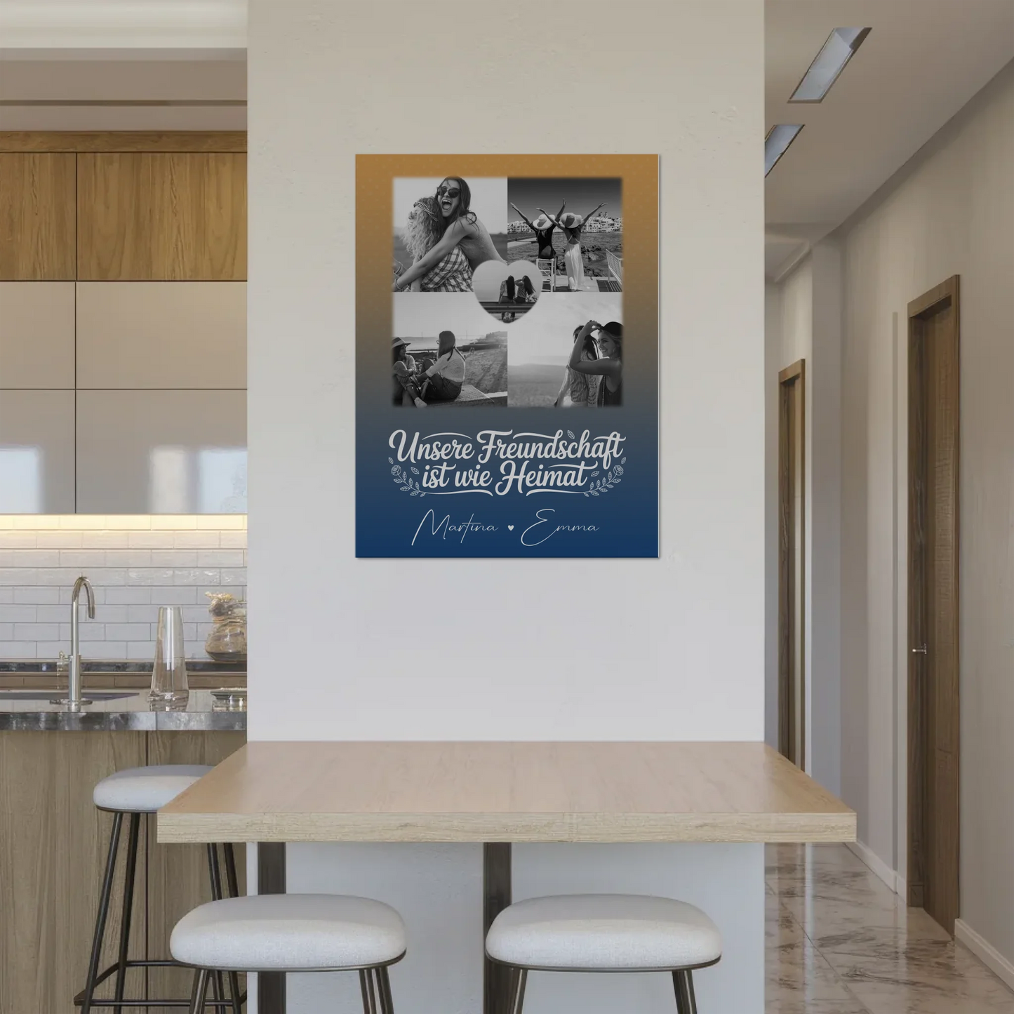 Freundinnen Bild Personalisiert Fotoboard mit 4 Fotos und Herz Motiv Buusenfreundin