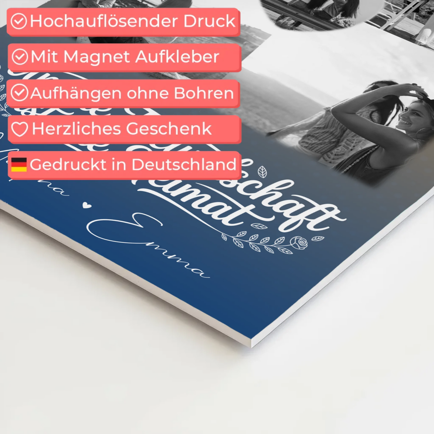 Freundinnen Bild Personalisiert Fotoboard mit 4 Fotos und Herz Motiv Buusenfreundin