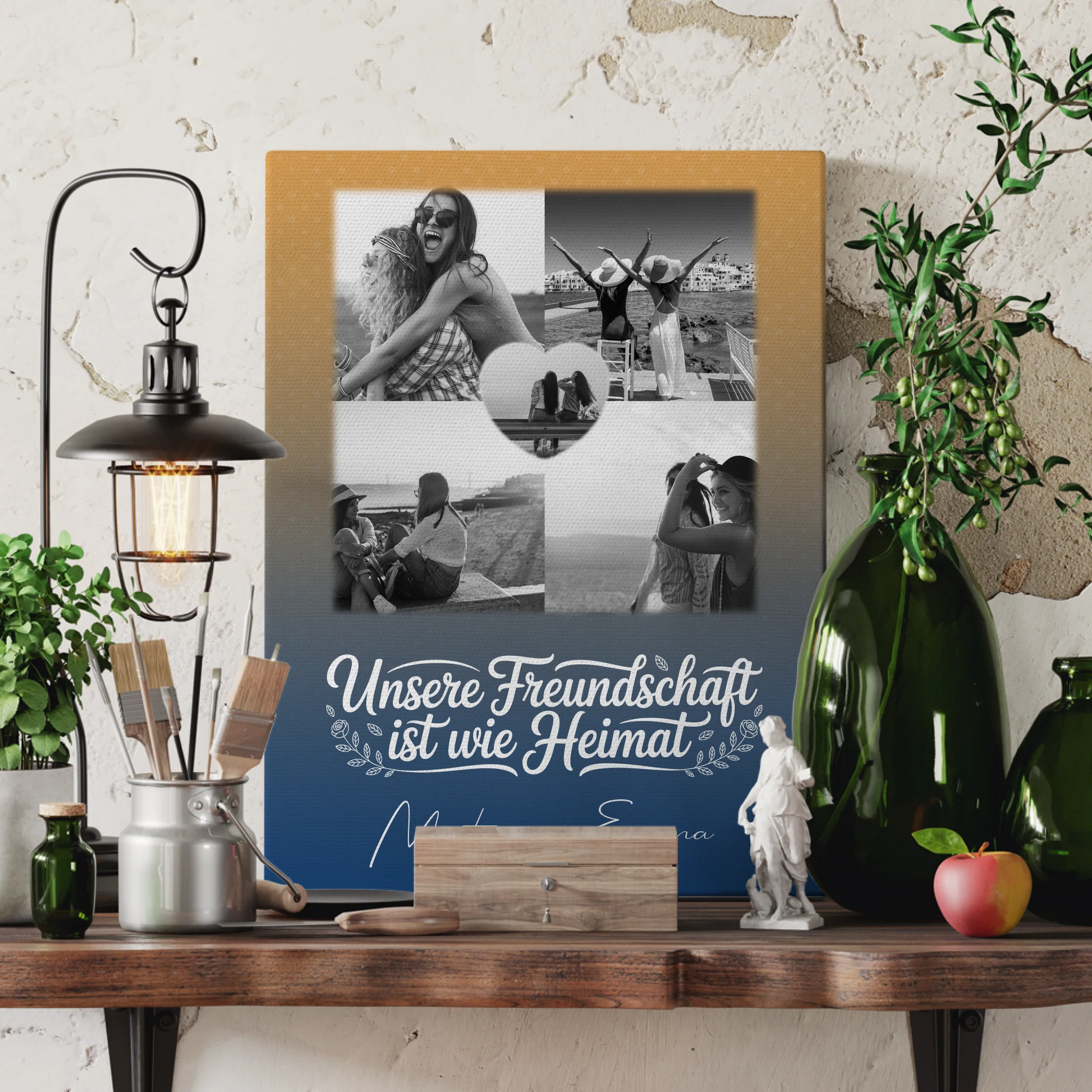 Freundinnen Bild Personalisiert Leinwand mit 4 Fotos und Herz Foto Buusenfreundin 3