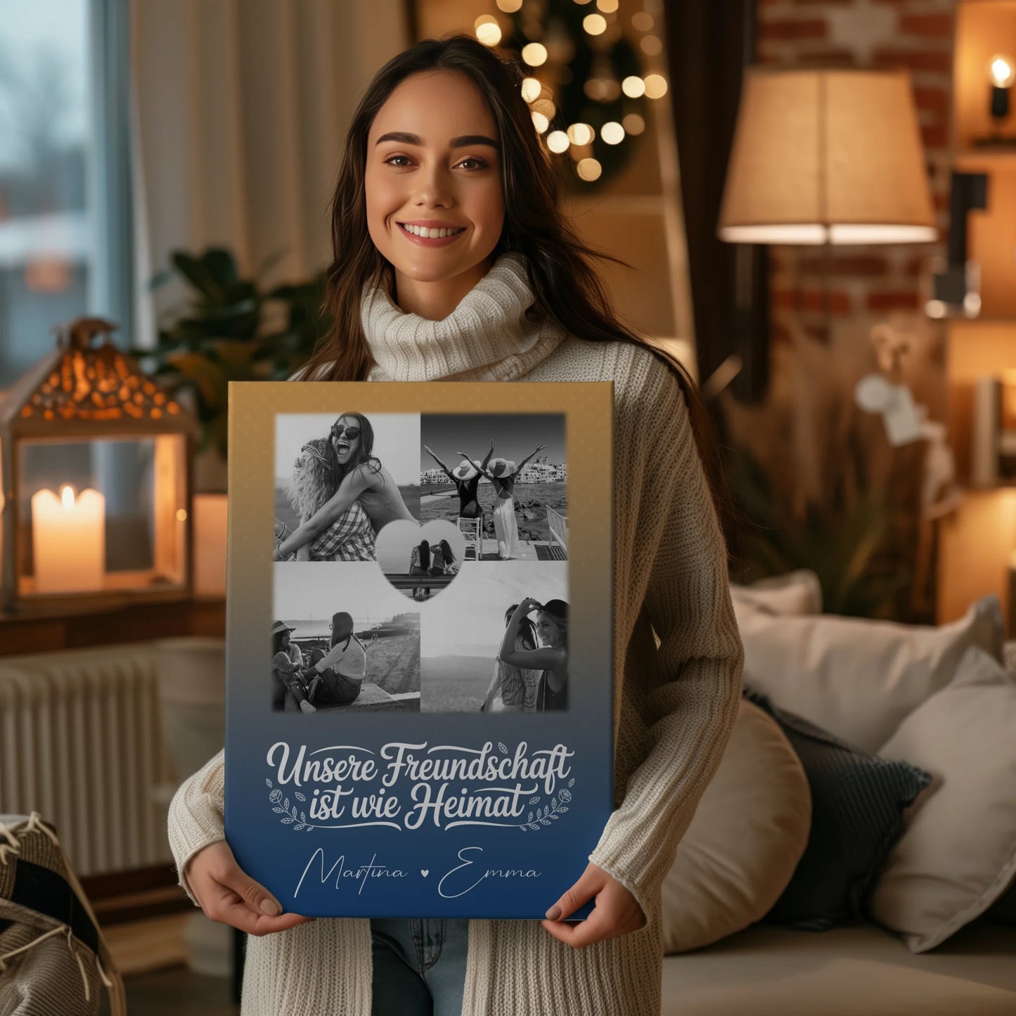 Freundinnen Bild Personalisiert Leinwand mit 4 Fotos und Herz Foto Buusenfreundin 2