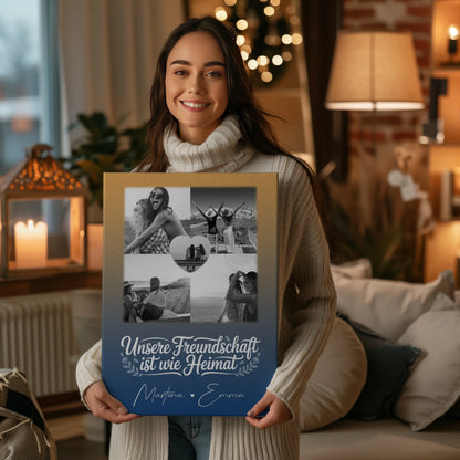 Freundinnen Bild Personalisiert Leinwand mit 4 Fotos und Herz Foto Buusenfreundin 2