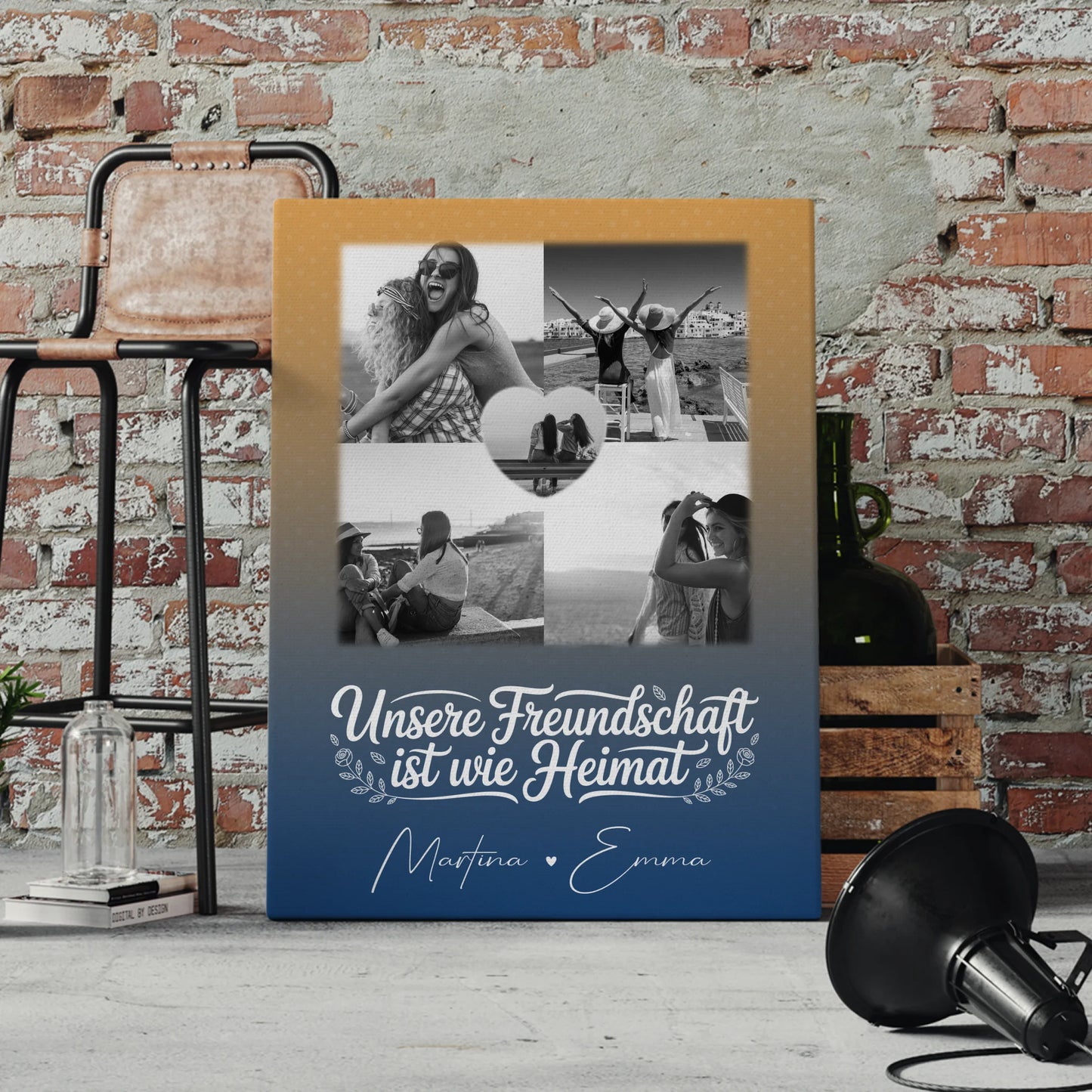 Freundinnen Bild Personalisiert Leinwand mit 4 Fotos und Herz Foto Buusenfreundin 4