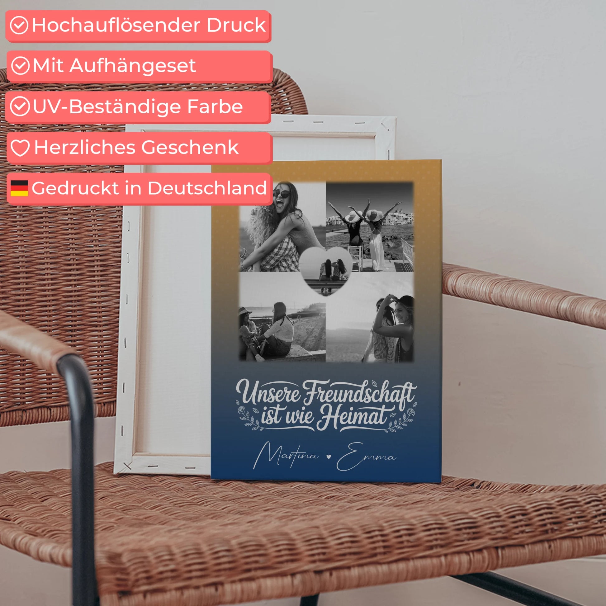 Freundinnen Bild Personalisiert Leinwand mit 4 Fotos und Herz Foto Buusenfreundin 5