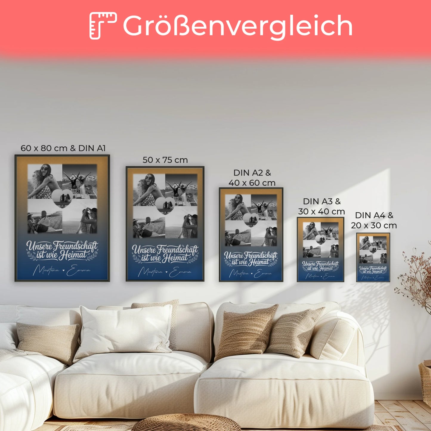 Freundinnen Bild Personalisiert Poster für die Busenfreundin 4 Fotos und 1 Herz Foto