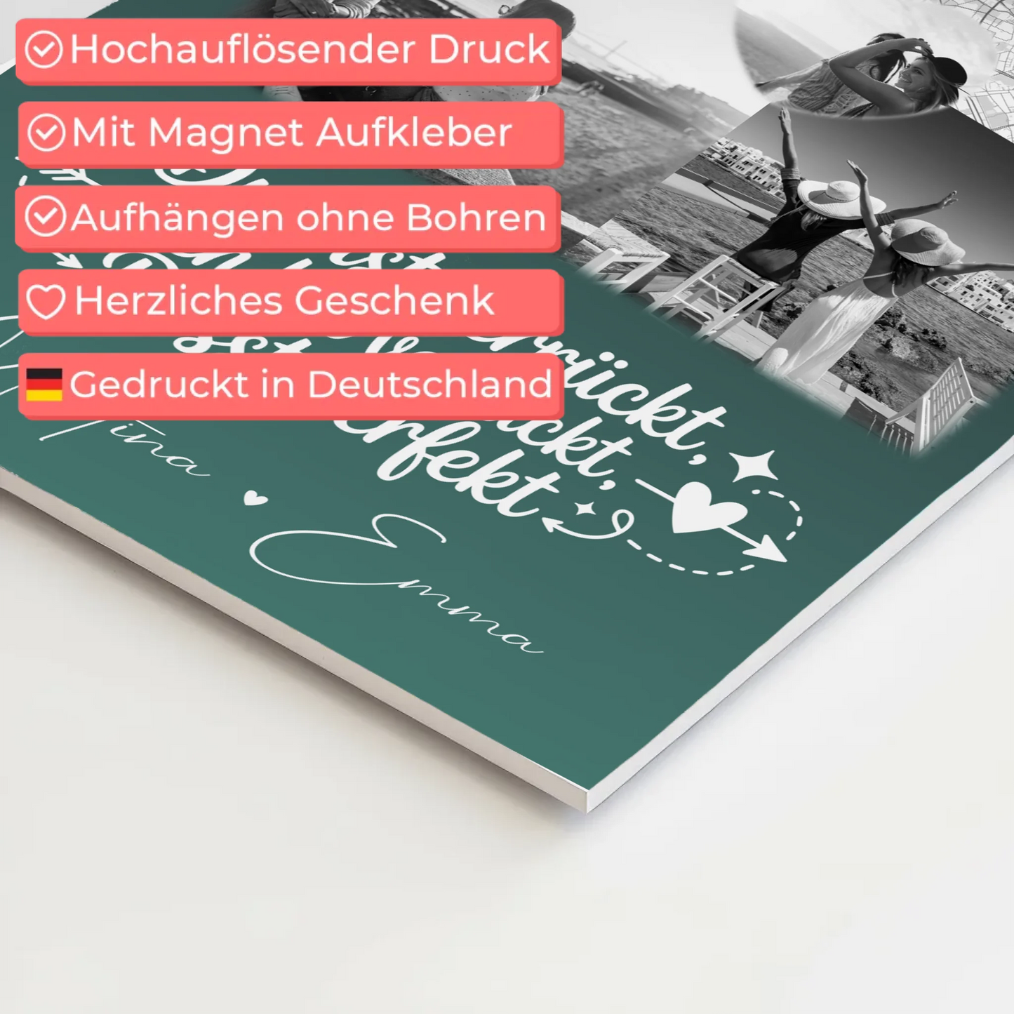 Beste Freundin Fotoboard mit 3 Fotos und Herz Foto Karte Danke Mama für alles personalisiertes Geschenk 4