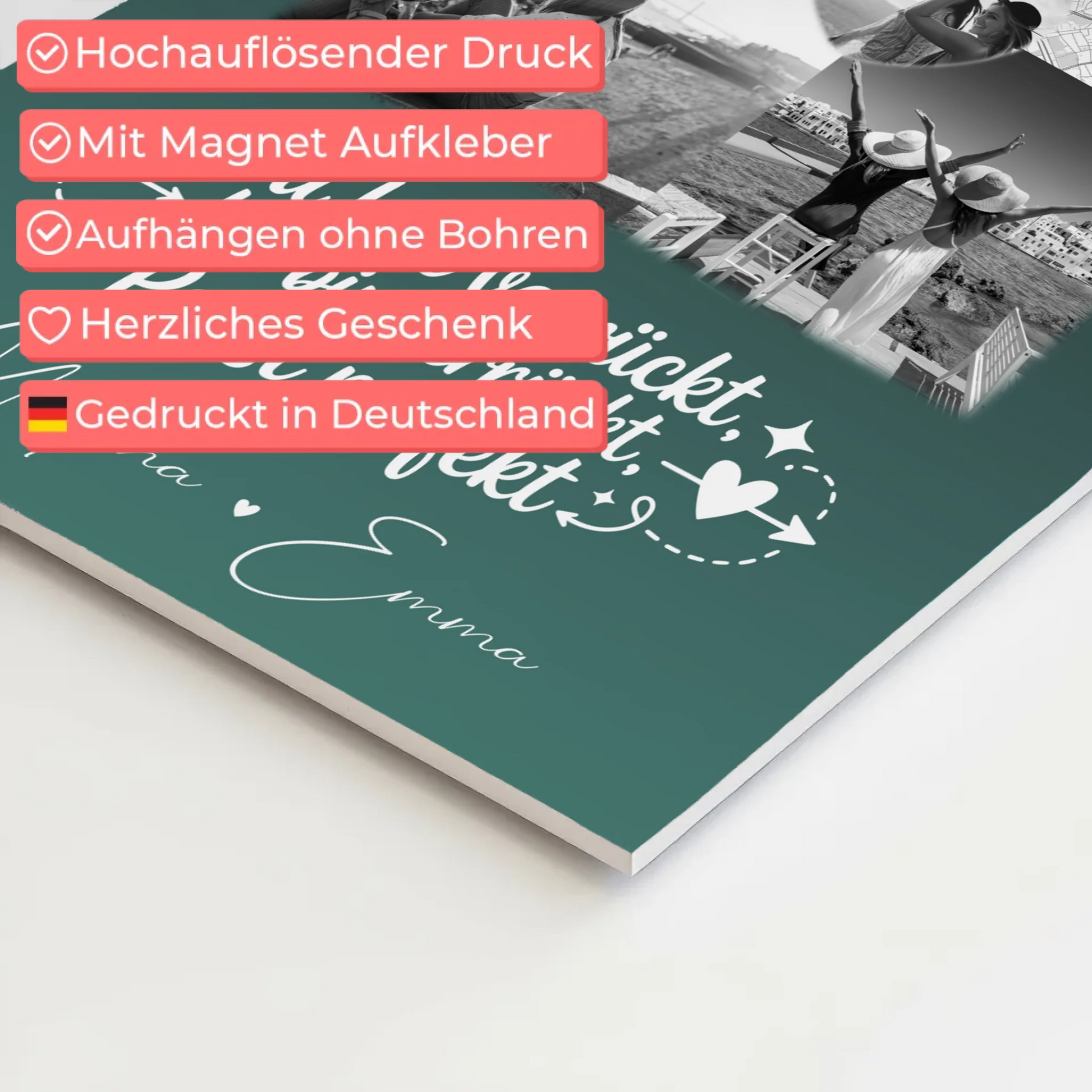 Beste Freundin Fotoboard mit 3 Fotos und Herz Foto Karte Danke Mama für alles personalisiertes Geschenk 10