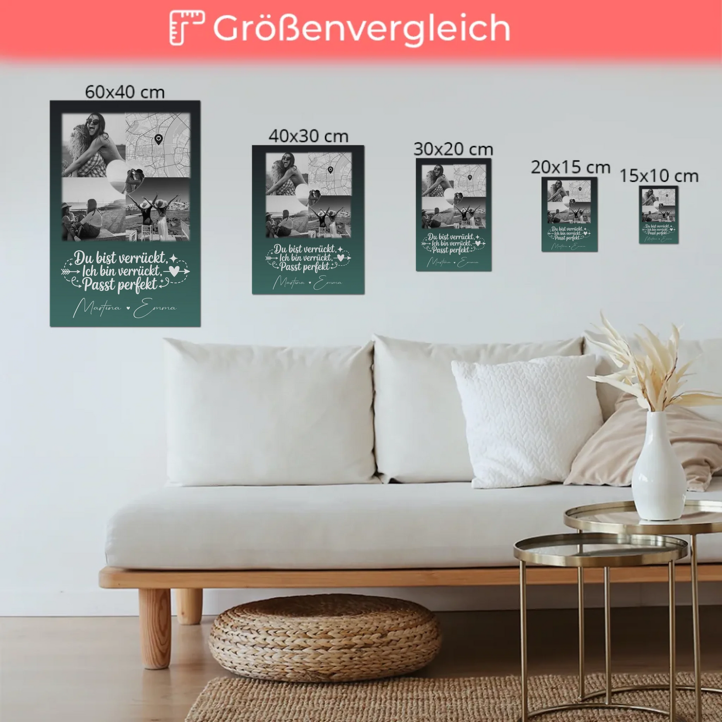 Beste Freundin Fotoboard mit 3 Fotos und Herz Foto Karte Danke Mama für alles personalisiertes Geschenk