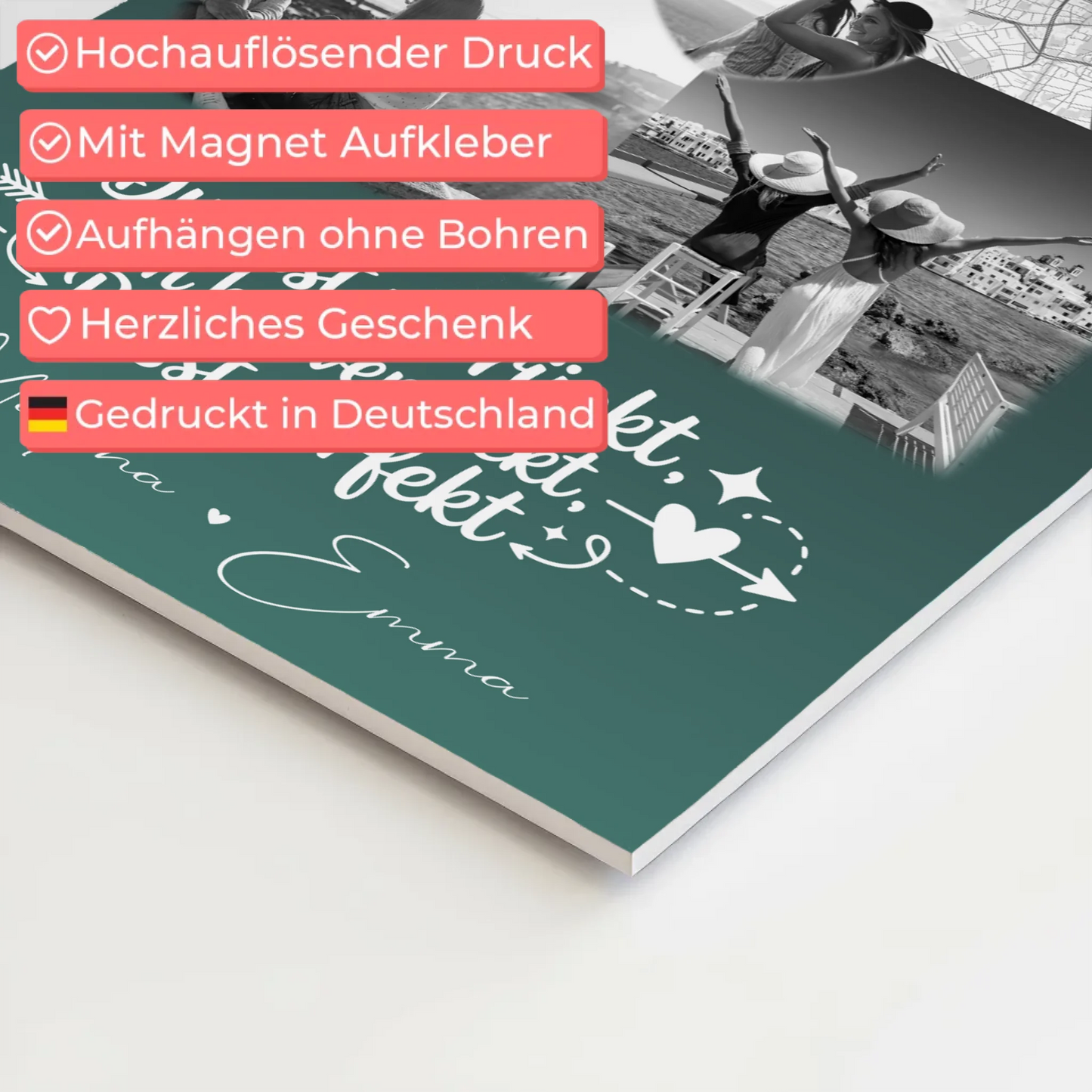 Beste Freundin Fotoboard mit 3 Fotos und Herz Foto Karte Danke Mama für alles personalisiertes Geschenk