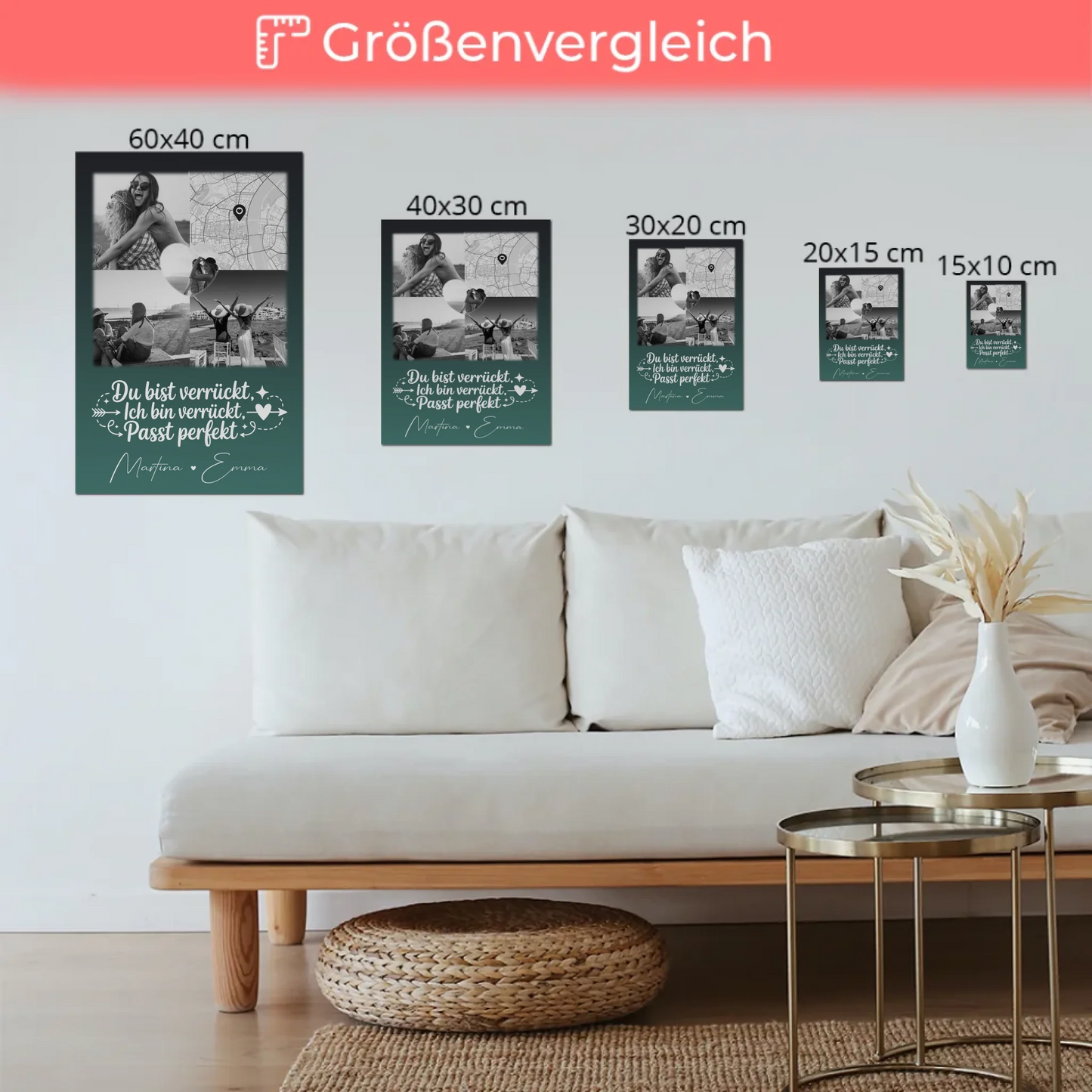 Beste Freundin Fotoboard mit 3 Fotos und Herz Foto Karte Danke Mama für alles personalisiertes Geschenk