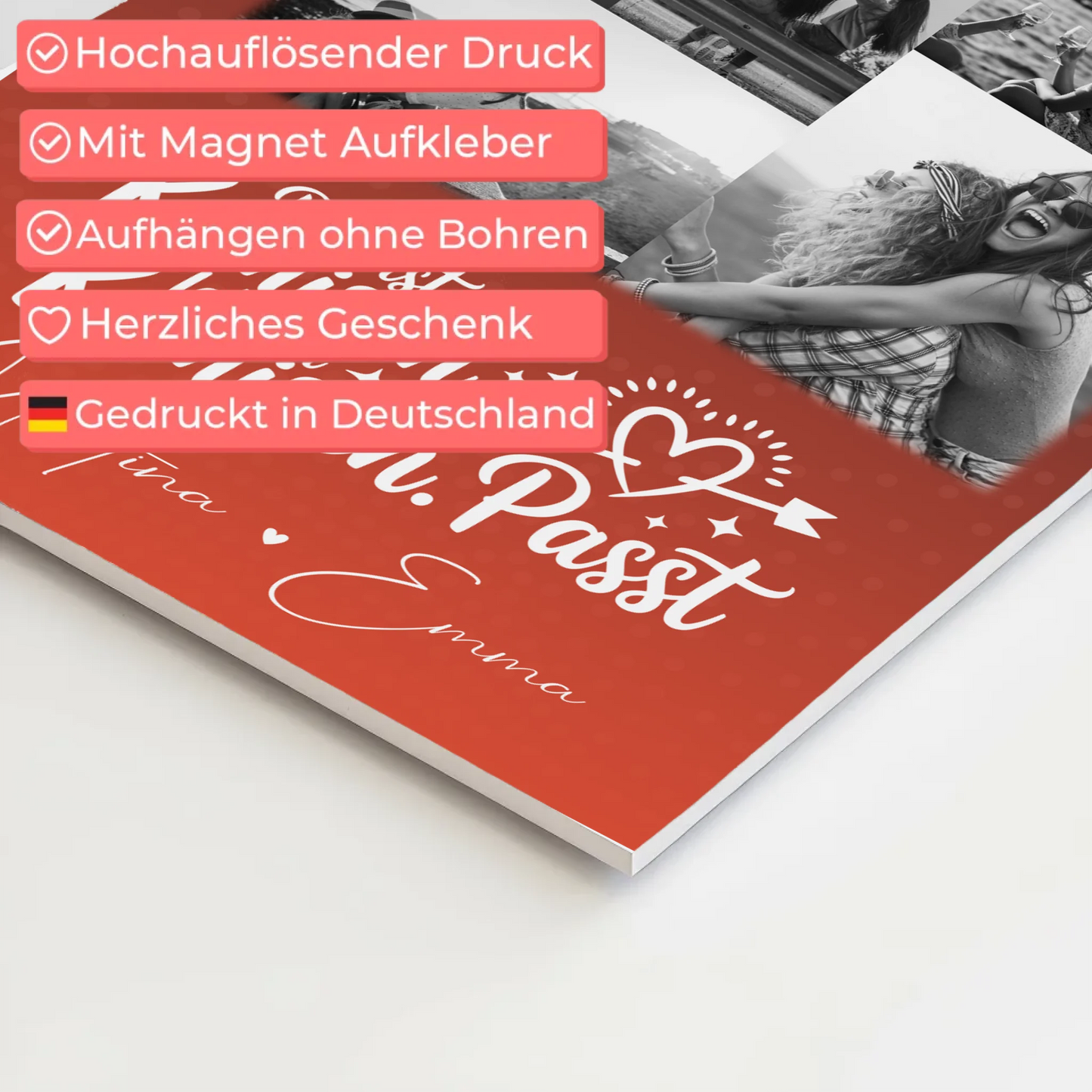 Personalisierte Fotoboard beste Freundin mit 9 Fotos Superheldin ohne Umhang Geschenk 4